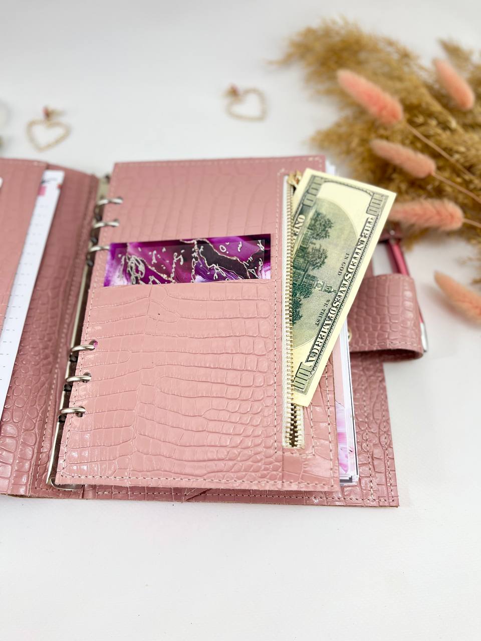 Natural Italian Leather Pink Planner A5, Ringbuch a5, Leather template, A5 ring binder,Binder a5,Leather wallet template,Binder wallet.