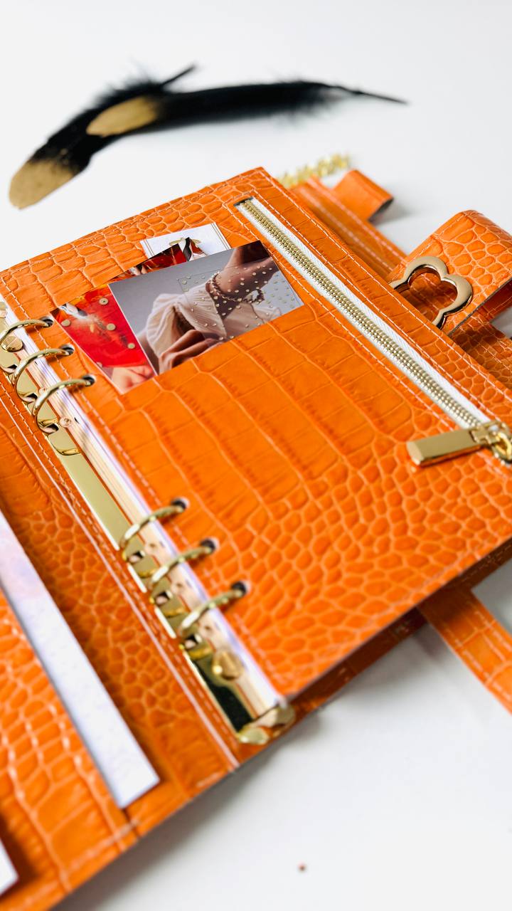 Orange leather planner binder A5