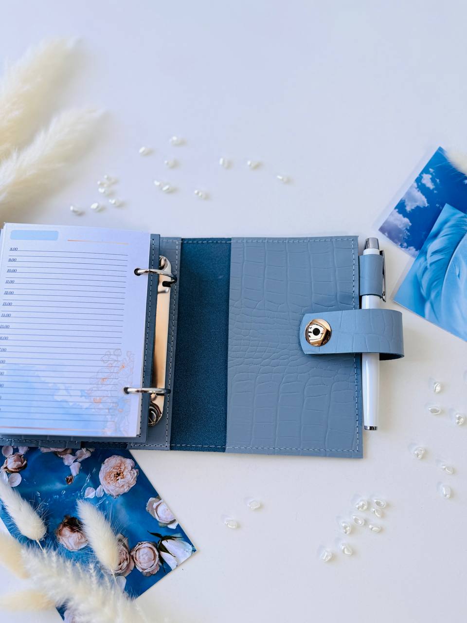 Leather mini notebook cover A7 binder,Planner A7 binder personal size, leather planner, planner binder 2 rings, time diary for work