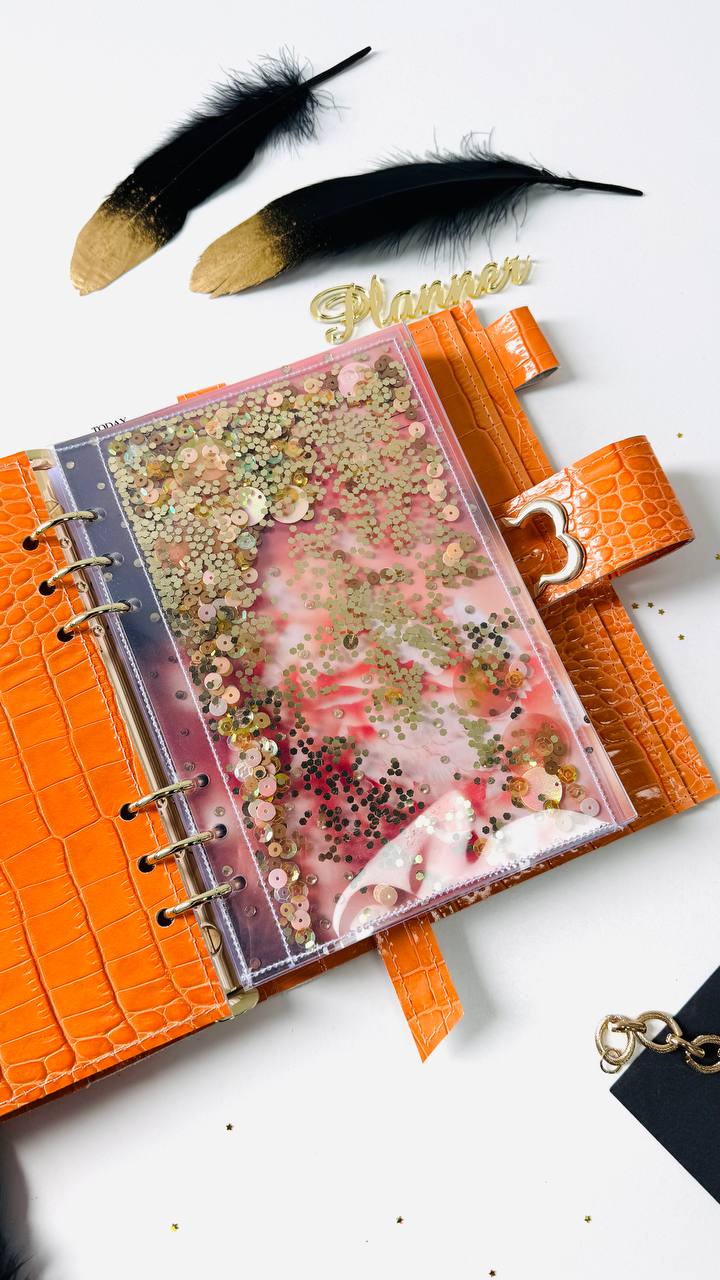 Orange leather planner binder A5