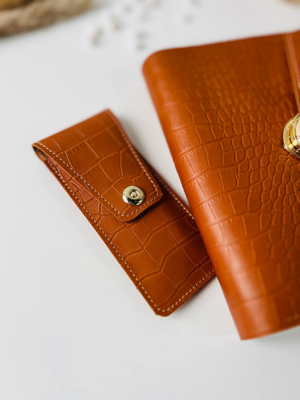 Gift set leather notebook cover A5 with pencil case.