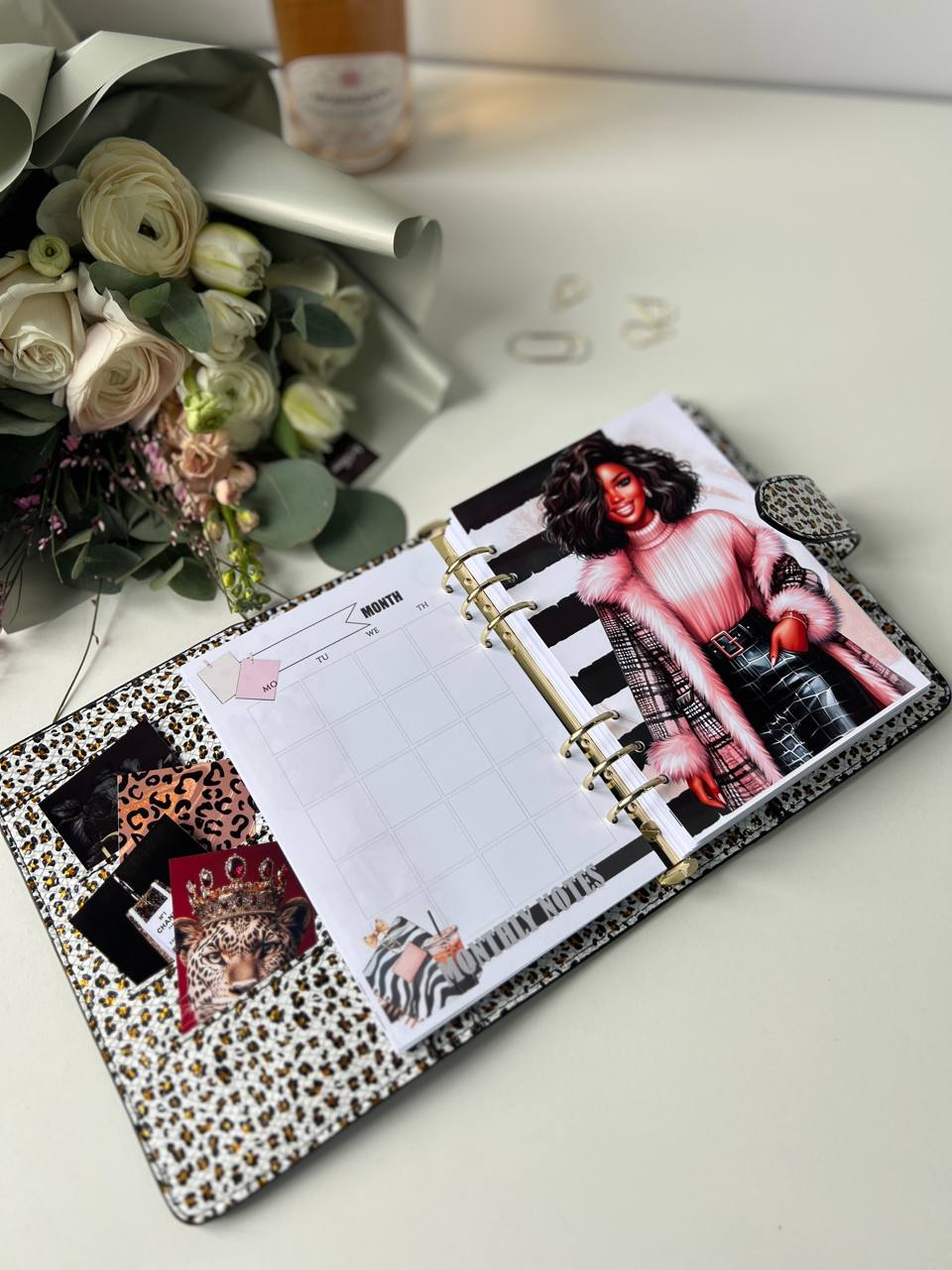Leopard Leather Planner A5, gift for her, perfect planner, Ring Planner Agenda A5 Six Ring Planner and Ring Personal Planner.