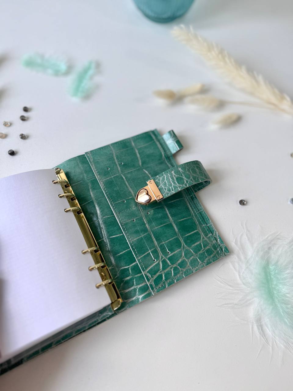 A6 NEW SIZE RARE leather green double planner cover binder 6 rings binder, dated planner, leather planner, gift for her, medium size planner.