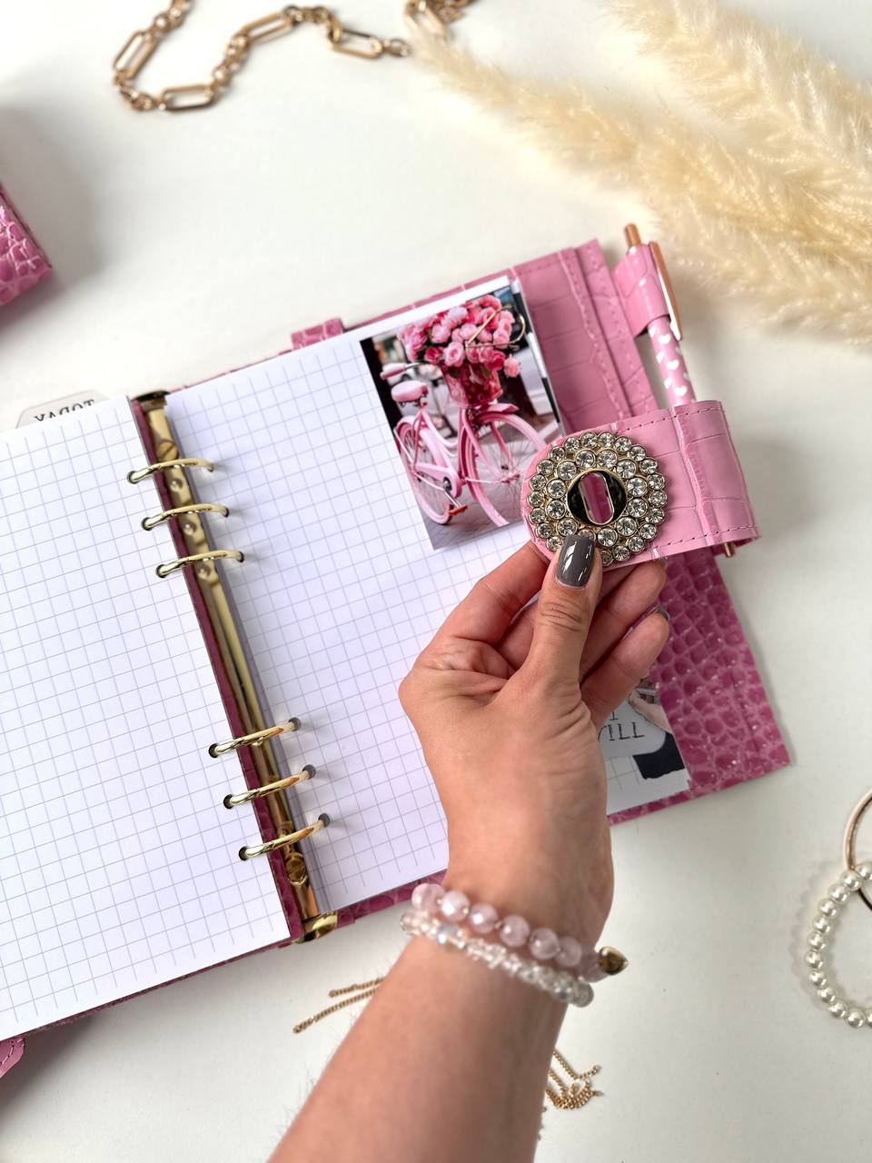 Pink leather gift- planner A5, wallet and pencil case.