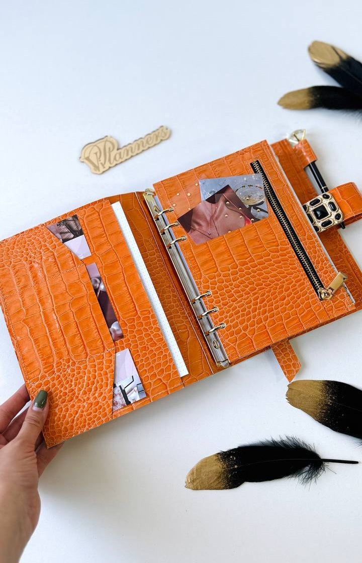 Orange leather planner binder A5