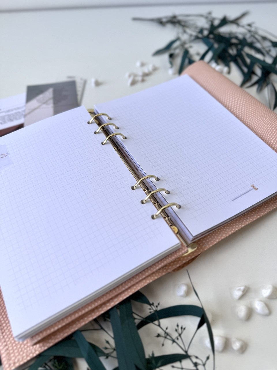 Peach leather notebook cover A5 with big binder.