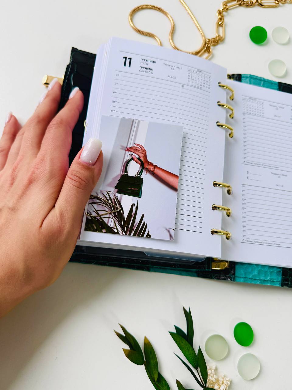 Green leather planner A6