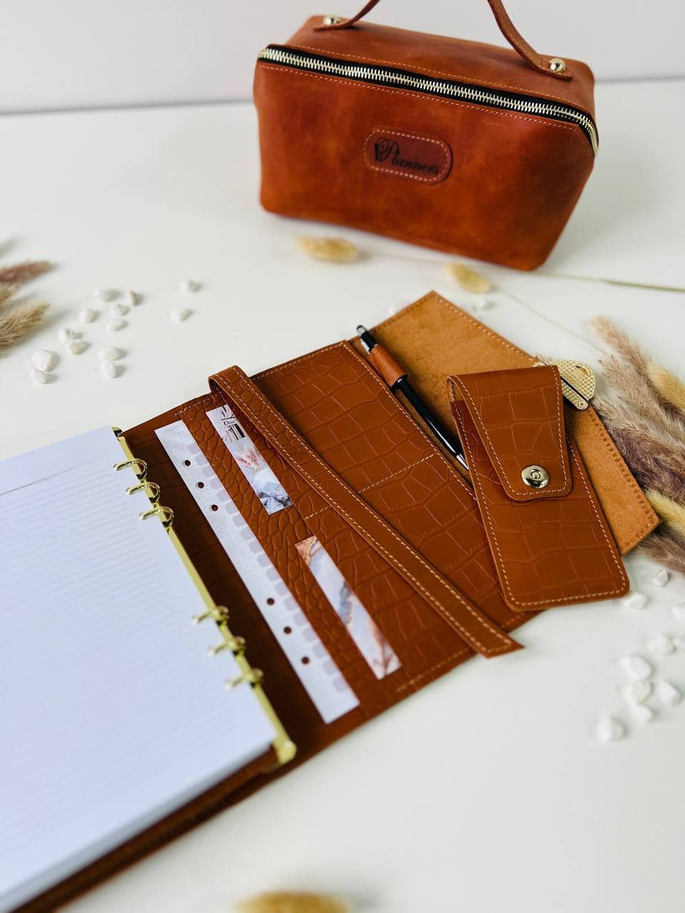 Gift set leather notebook cover A5 with pencil case.