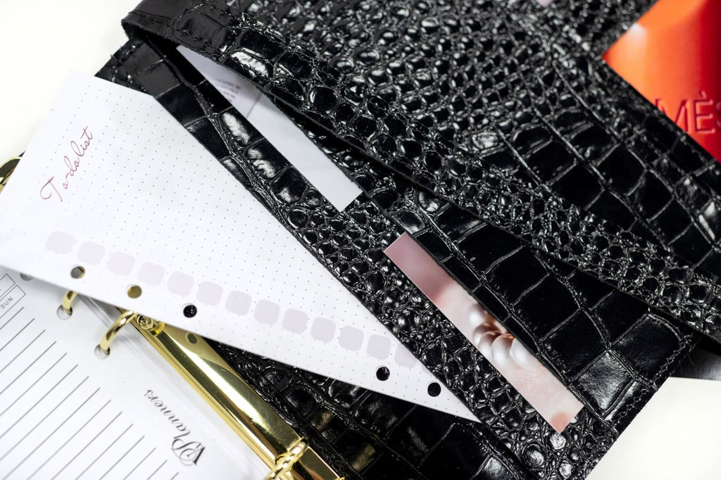 Black croco leather notebook cover A5 for documents A4 and A5 format.