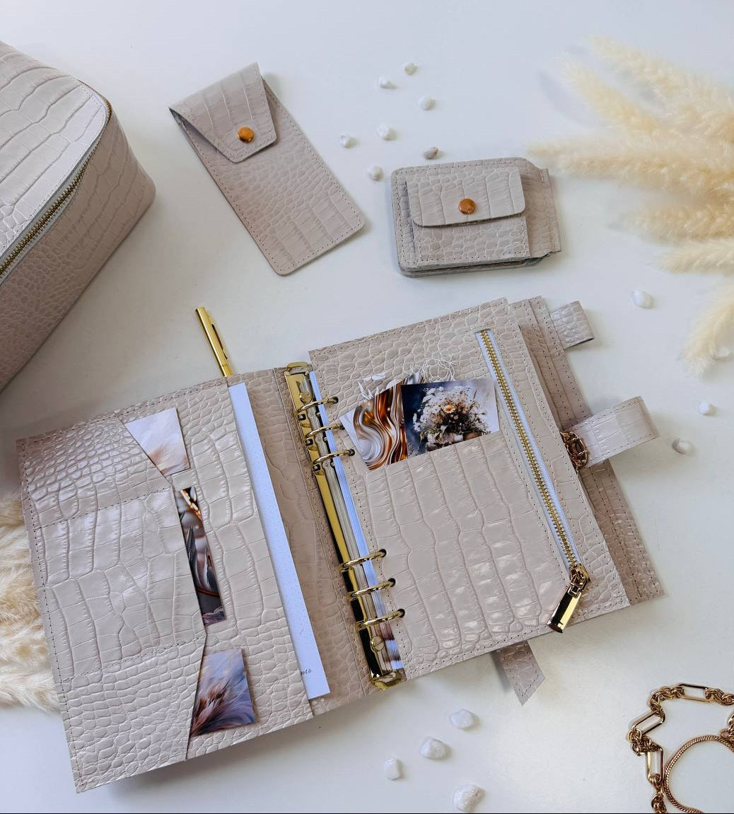 Luxury A5 Planner Organizer Set - Premium Genuine Leather, Crocodile Embossed