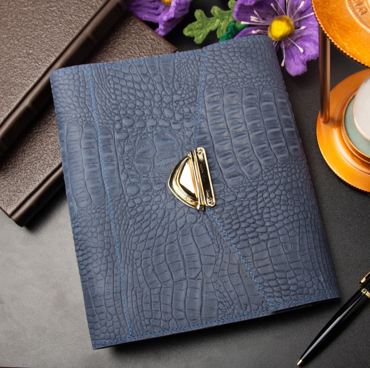 Rare blue 3d leather notebook cover A5.