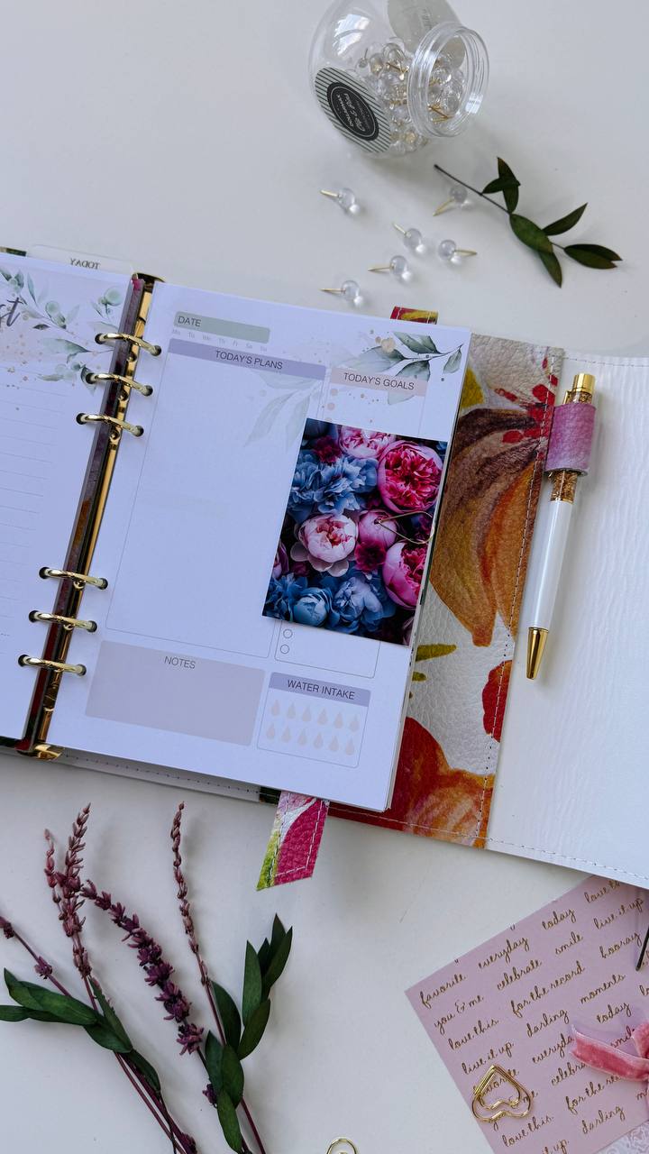Handcrafted A5 Genuine Leather Floral Planner Binder Set with Matching Pencil Case