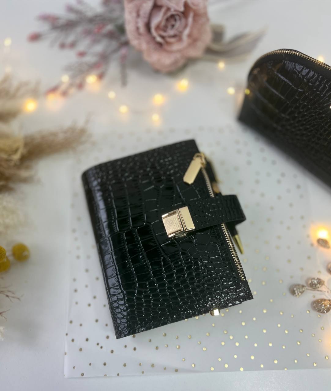 A6 NEW SIZE leather double planner cover binder 6 rings binder, dated planner, leather planner, gift for her, medium size planner. With makeup bag.