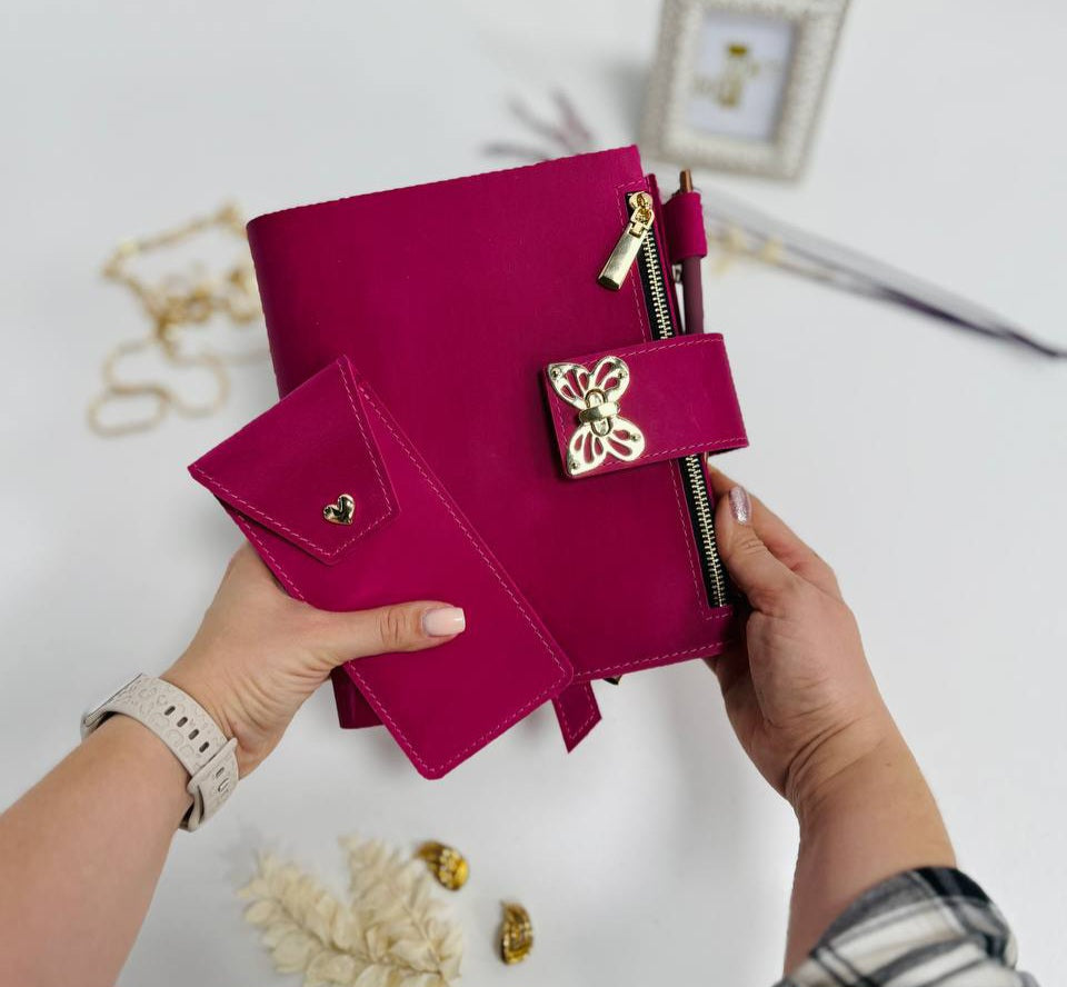 Pink leather planner A5