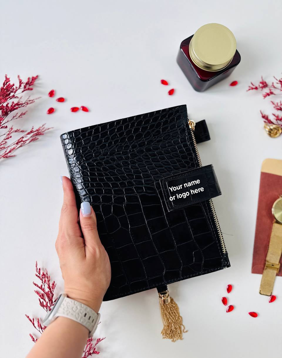 Personalized DATED 2026 horizontal week leather planner big binder A5- cover for documents A4 and A5 format.