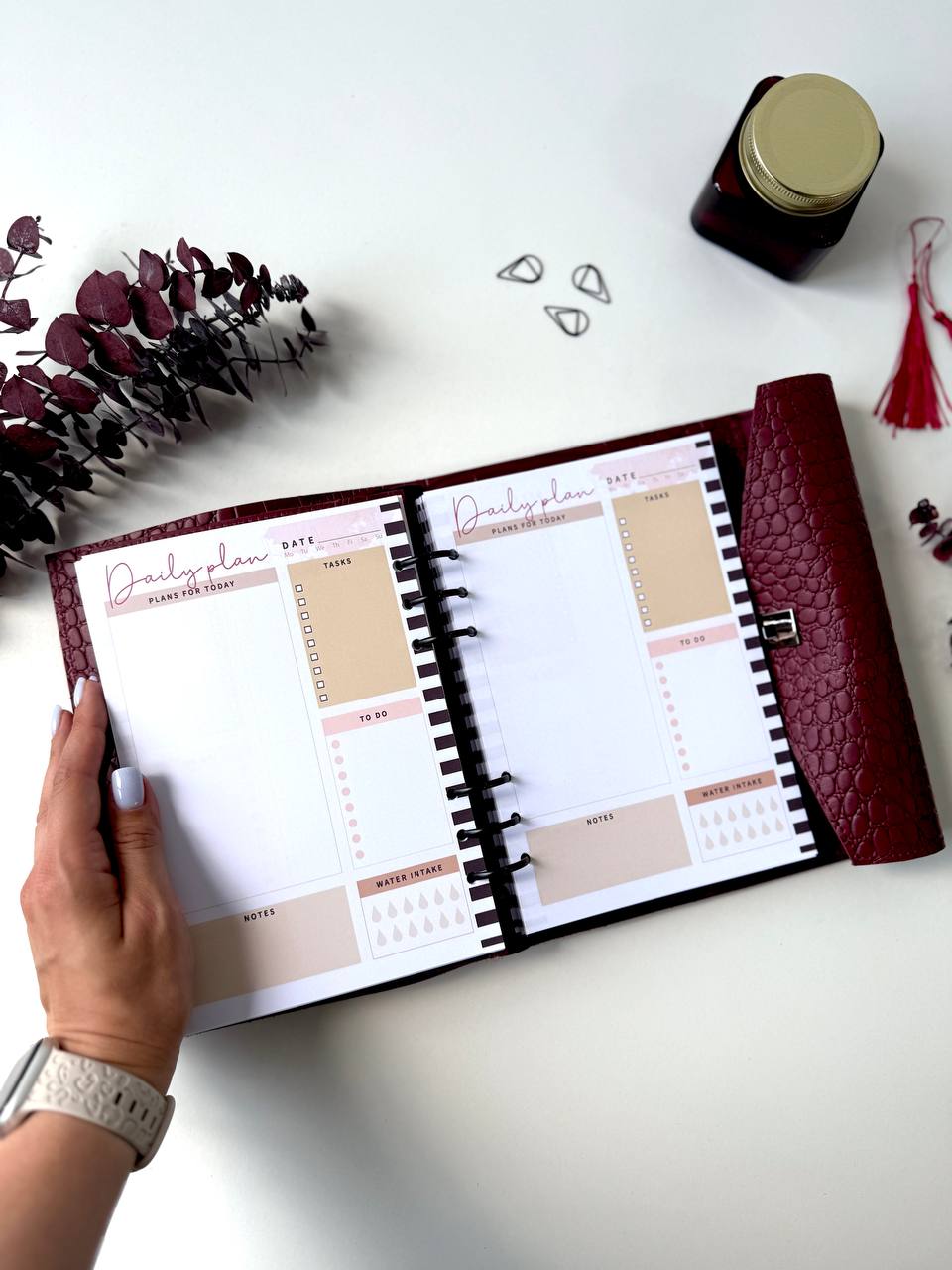 Burgundy Natural Leather Planner A5, Ringbuch a5, Leather template, A5 ring binder,Binder a5,Leather wallet template,Binder wallet.