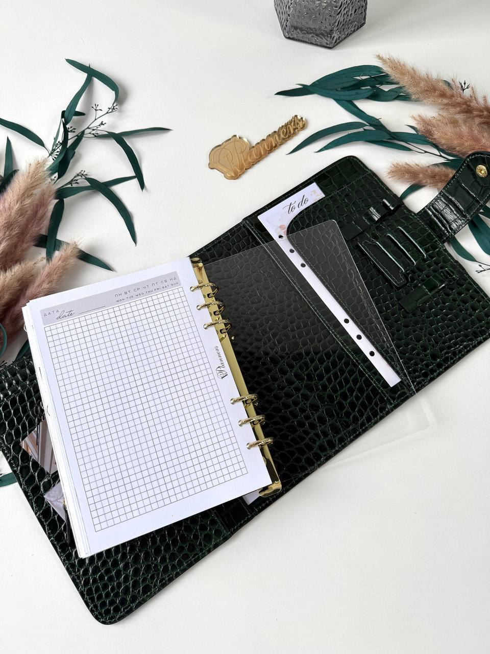 Green Natural Italian Leather Planner A5, gift for her, perfect planner, Ring Planner Agenda A5 Six Ring Planner and Ring Personal Planner.