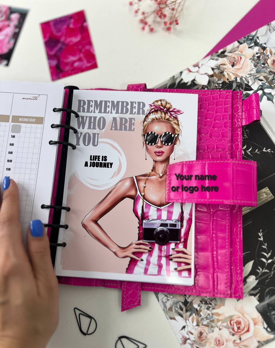 Hot Pink A5 Leather Planner Binder - Customizable