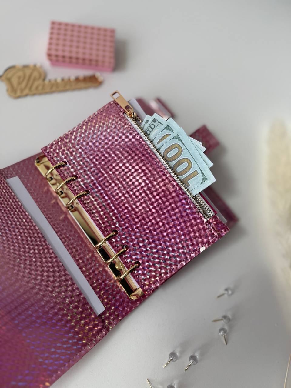 A6 NEW SIZE RARE leather pink double planner cover binder 6 rings binder, dated planner, leather planner, gift for her, medium size planner.