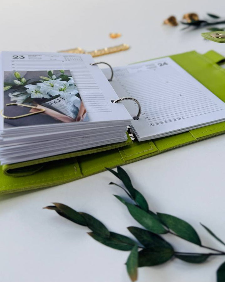 Leather mini planner A7 binder.
