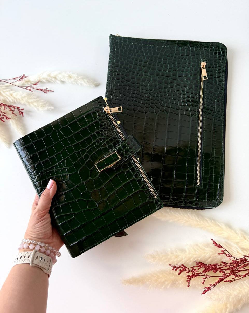 Marble green leather set folder for documents a4 and notebook a5. Together cheaper.