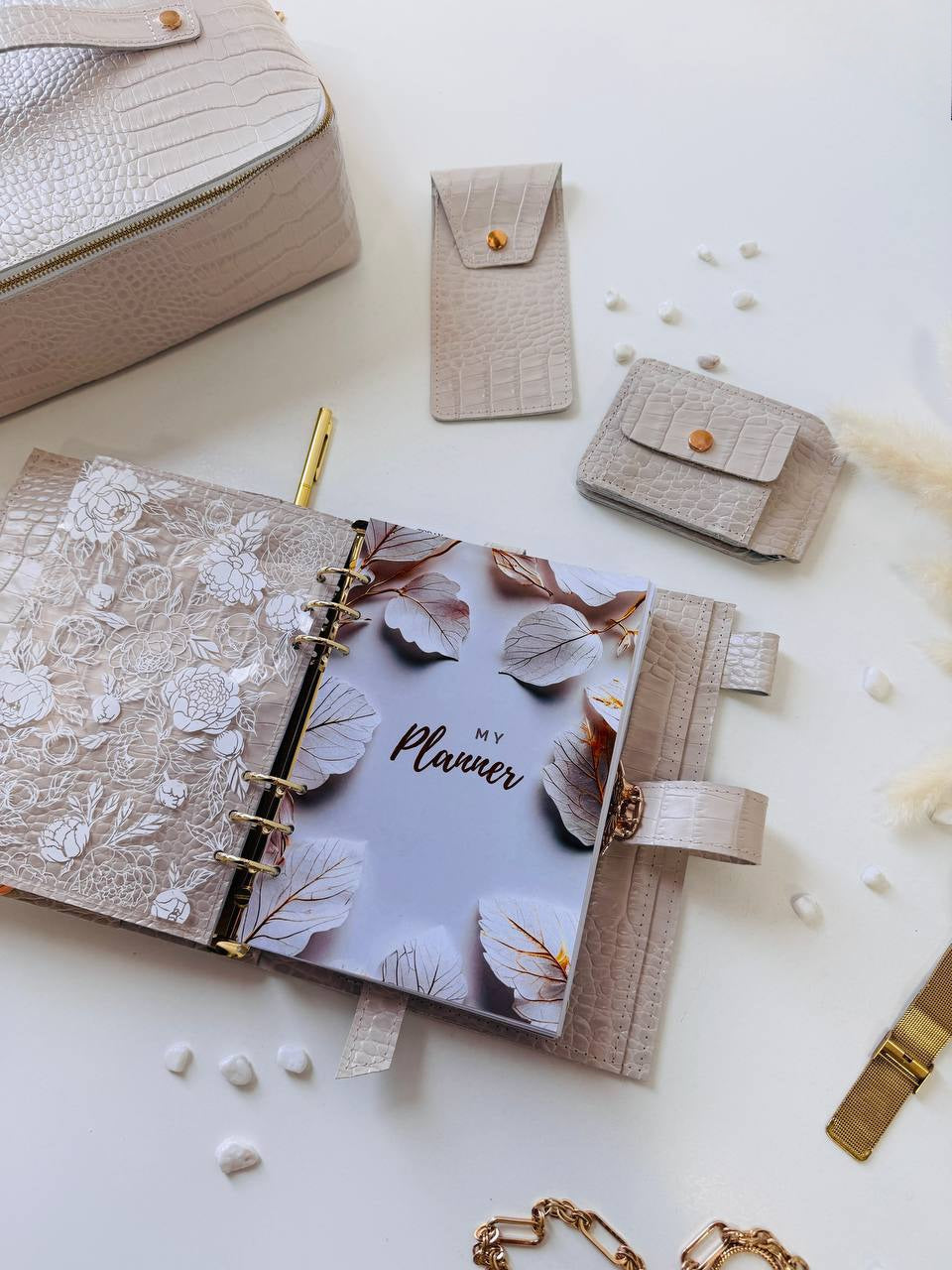 Luxury A5 Planner Organizer Set - Premium Genuine Leather, Crocodile Embossed