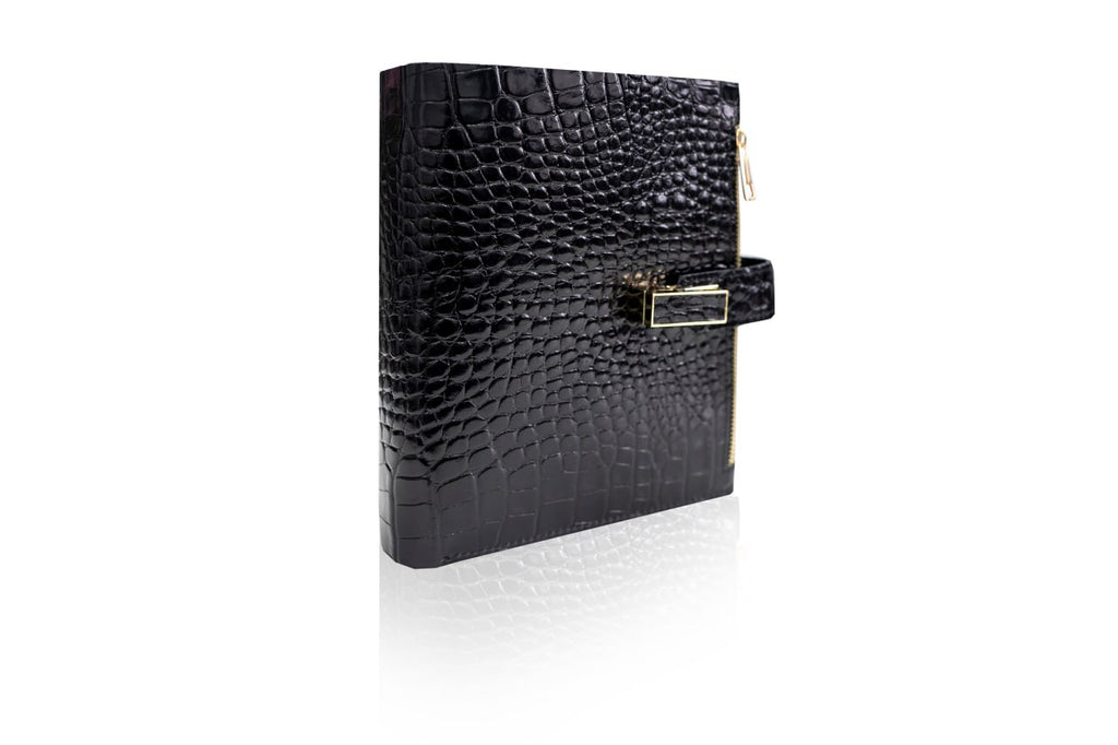 Black croco leather notebook cover A5 for documents A4 and A5 format.