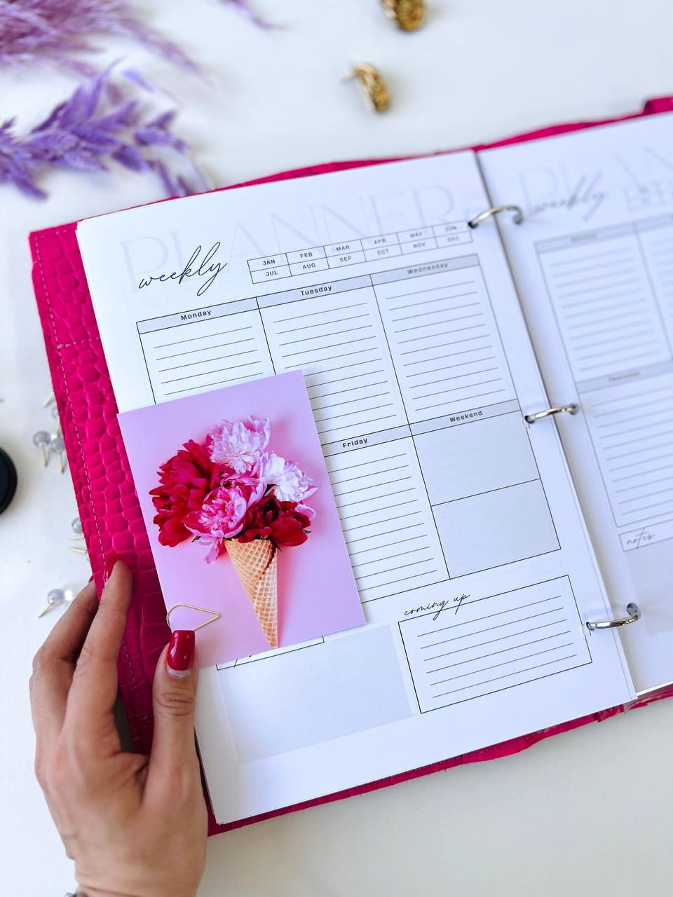 A4 leather notebook cover. Padfolio. Portfolio. A4 size with binder and pages padfolio planner. Leather hot pink.