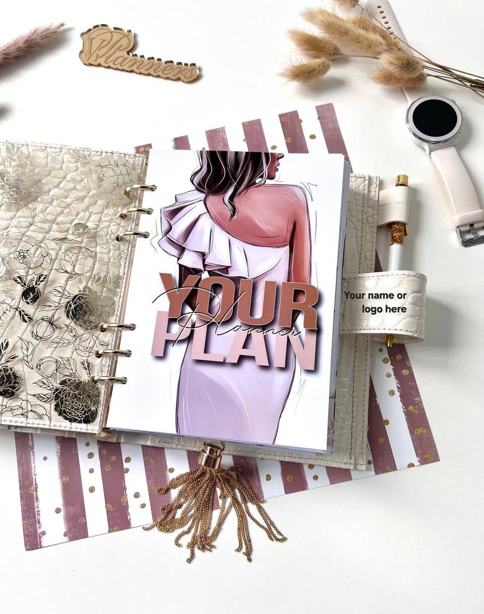 Personalized DAY WITH TIME leather planner big binder A5- cover for documents A4 and A5 format.