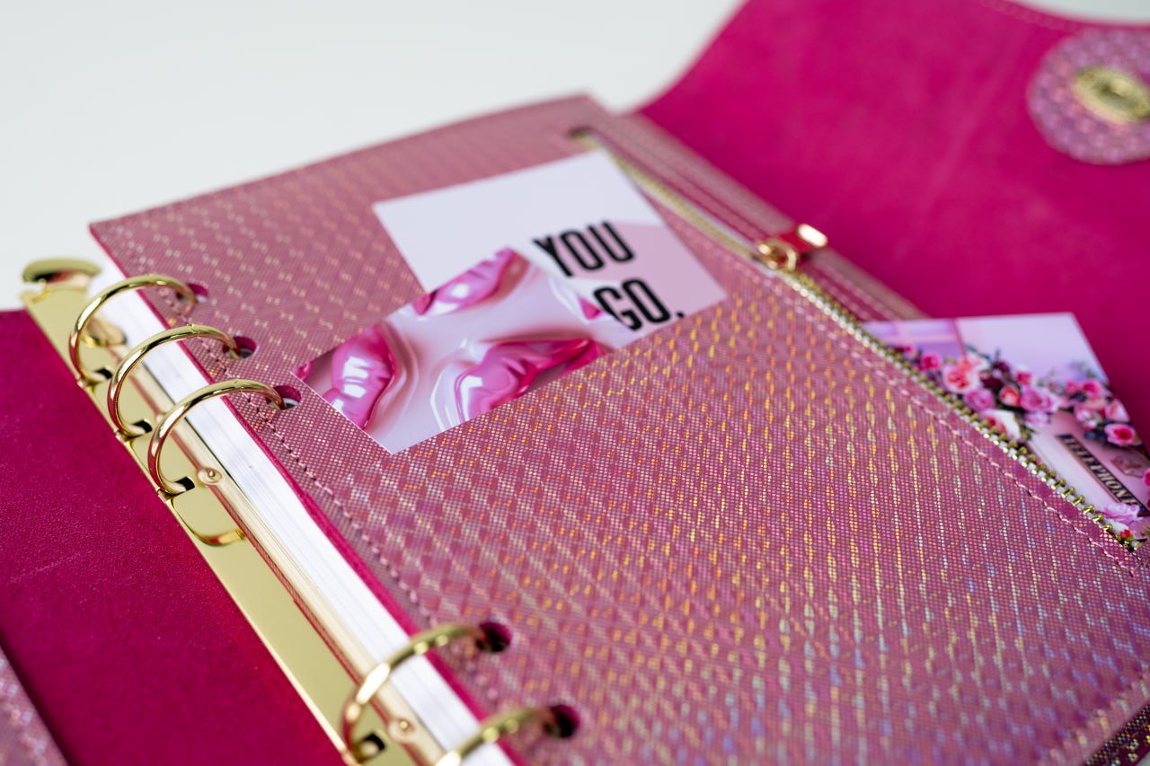 RARE holographic pink leather notebook cover A5. Natural Italian Leather Pink Planner A5, Leather template, A5 ring binder,Binder a5.