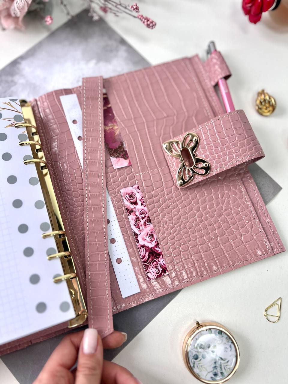 Natural Italian Leather Pink Planner A5, Ringbuch a5, Leather template, A5 ring binder,Binder a5,Leather wallet template,Binder wallet.