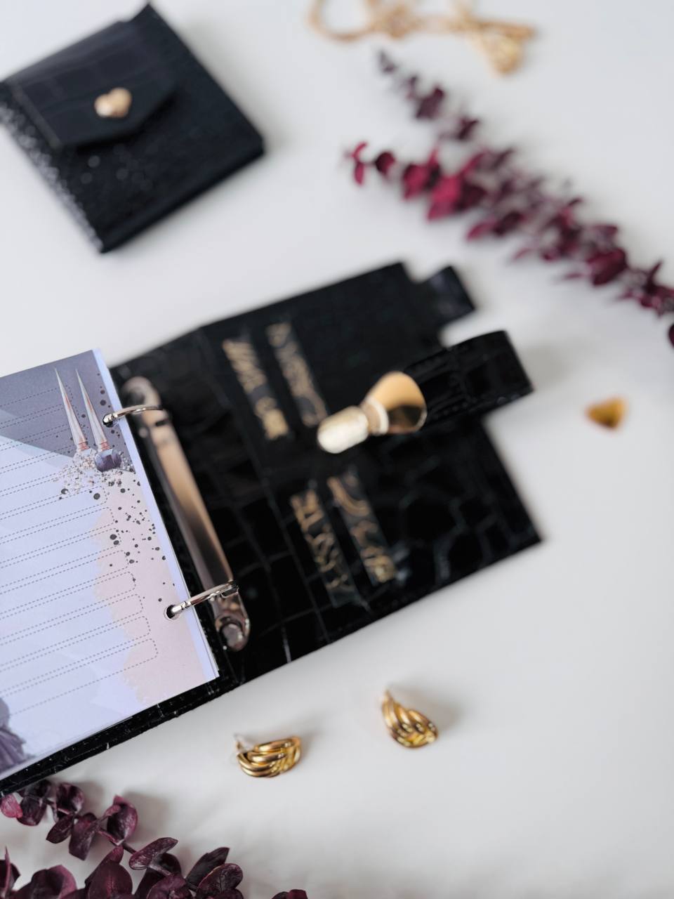 Leather Gift set notebook cover A7 with wallet. Mini notebook with wallet.