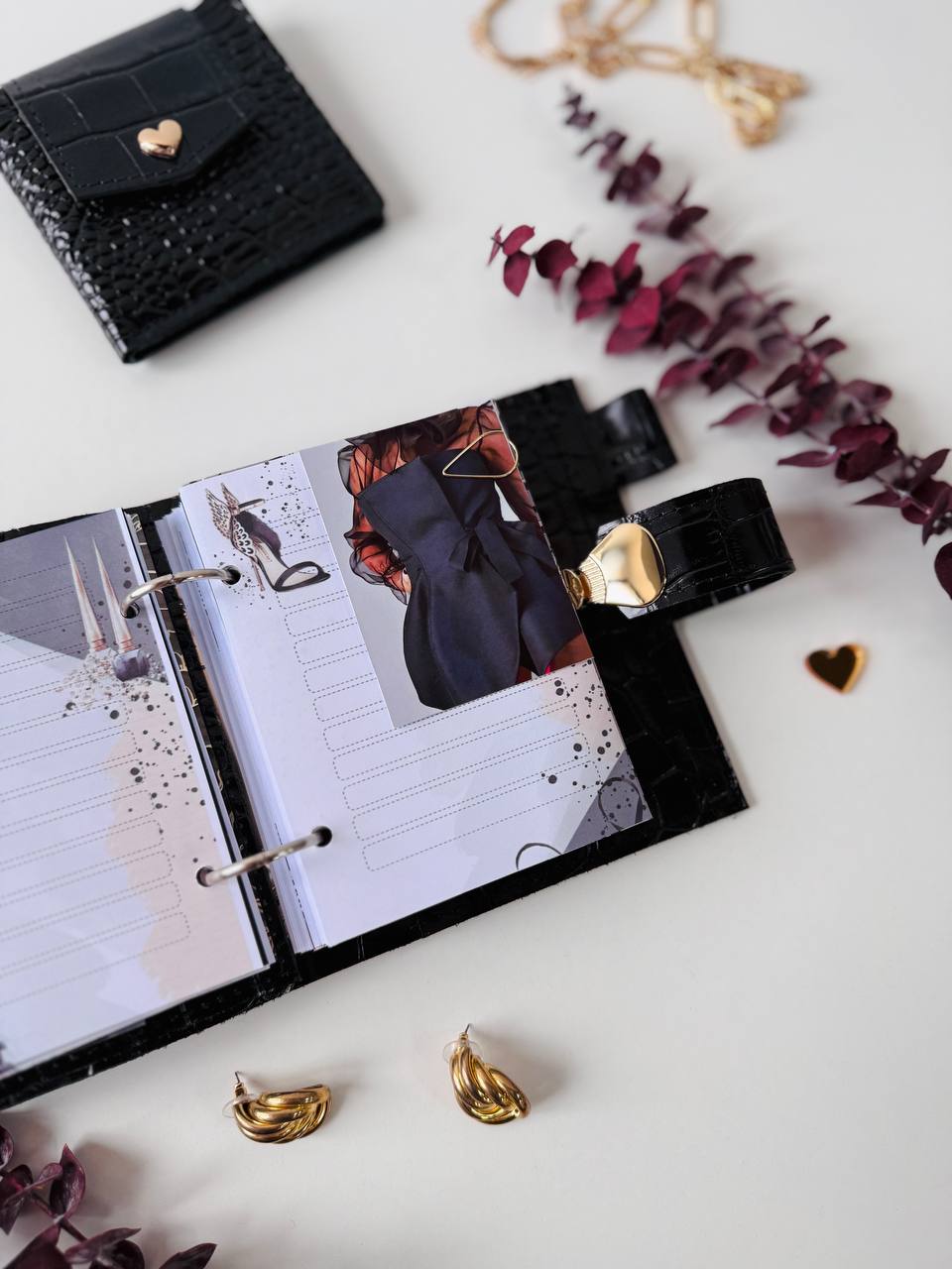 Leather Gift set notebook cover A7 with wallet. Mini notebook with wallet.