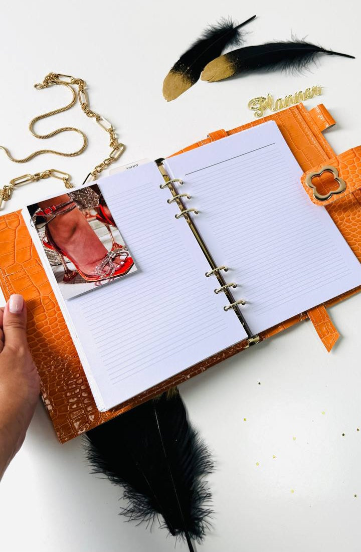 Orange leather planner binder A5