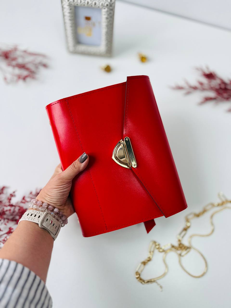 The Ultimate Statement Accessory: Red & Black Genuine Leather Gift Set. Red and black leather notebook cover A5 with leather pencil case- perfect gift 2026.