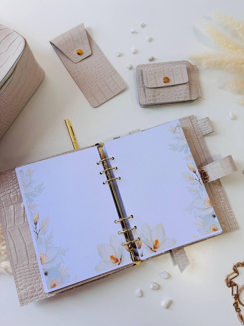 Luxury A5 Planner Organizer Set - Premium Genuine Leather, Crocodile Embossed