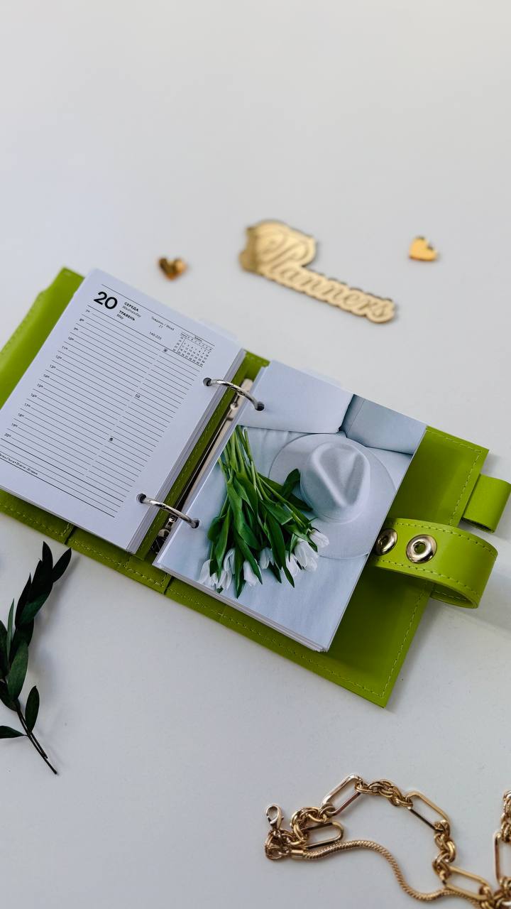 Leather mini planner A7 binder.