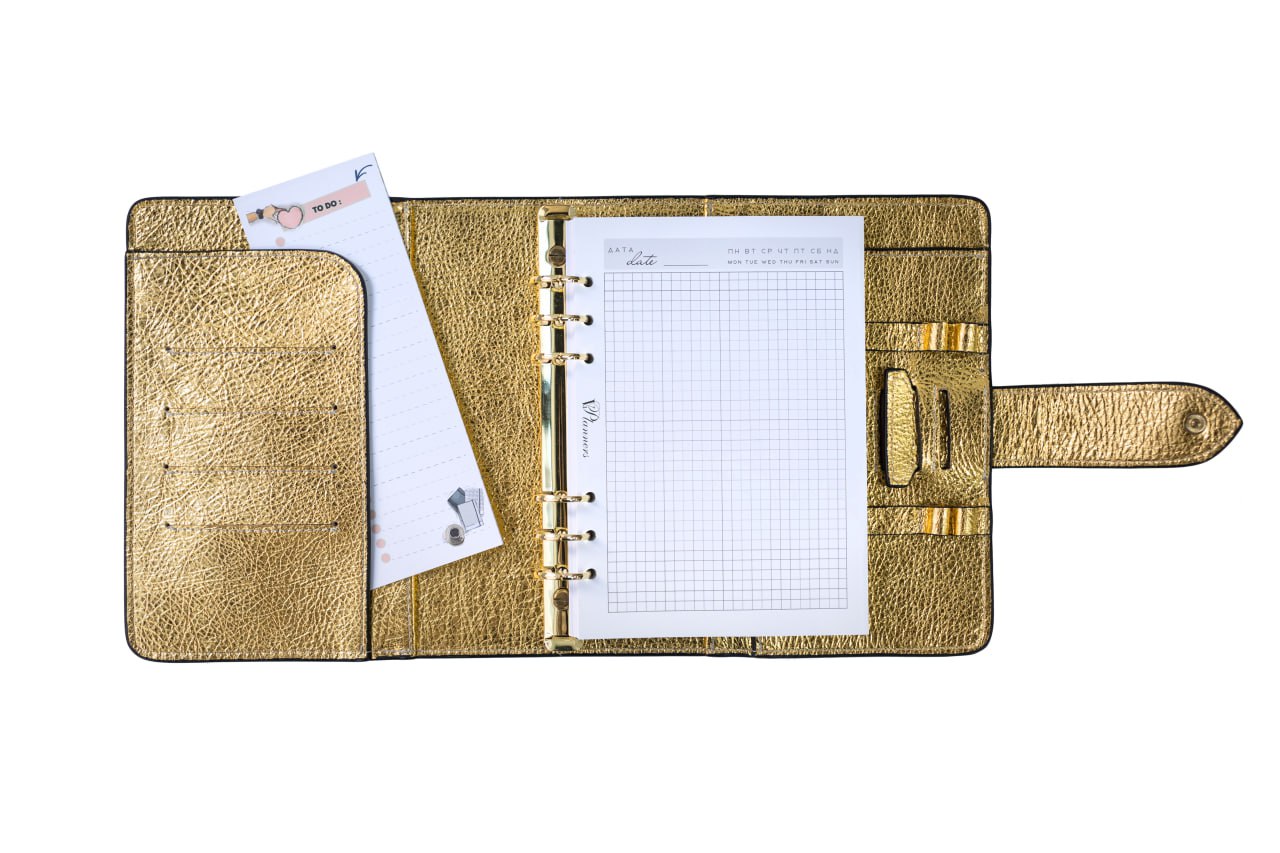 Gold Natural Italian Leather Planner A5, gift for her, perfect planner, Ring Planner Agenda A5 Six Ring Planner and Ring Personal Planner.