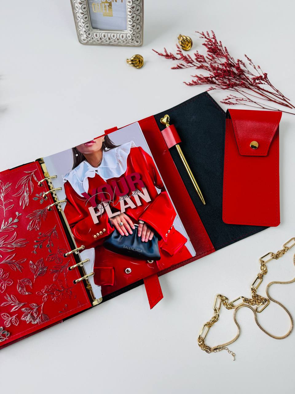 The Ultimate Statement Accessory: Red & Black Genuine Leather Gift Set. Red and black leather notebook cover A5 with leather pencil case- perfect gift 2026.