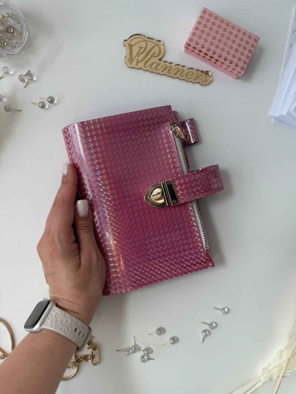 A6 leather pink double planner cover binder 6 rings binder, dated planner, leather planner, gift for her, medium size planner.