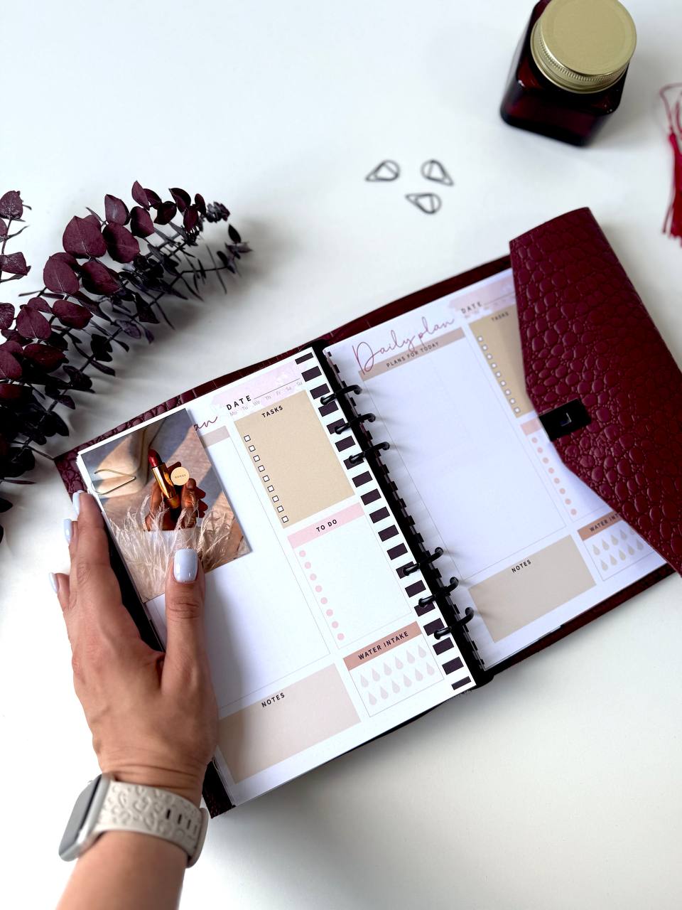 Leather Planner binder A5 for A4 and A5 size documents , exclusive limited edition leather cover for notebook, Burgundy planners coloroftheyear.