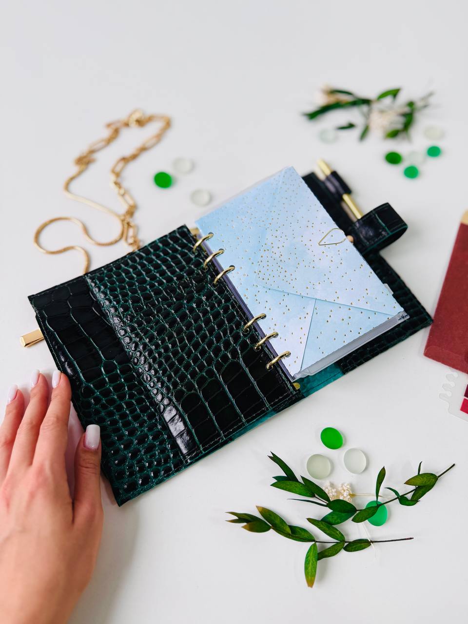 Green leather planner A6