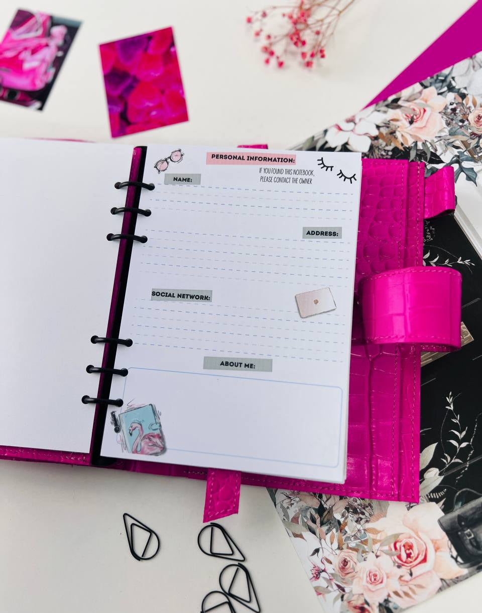 Hot Pink A5 Leather Planner Binder - Customizable