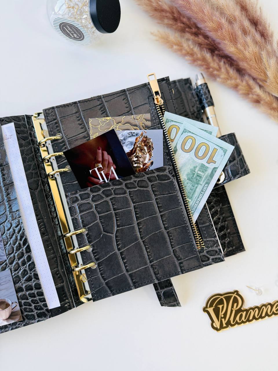 Grey leather notebook cover A5 for documents A4 and A5 format.