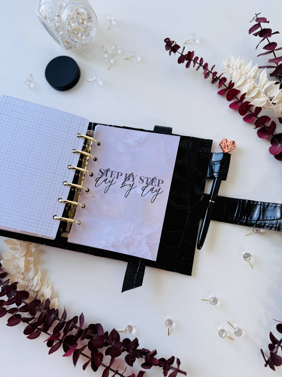 Elegant A7 Daily Planner | Black Crocodile-Embossed Organizer