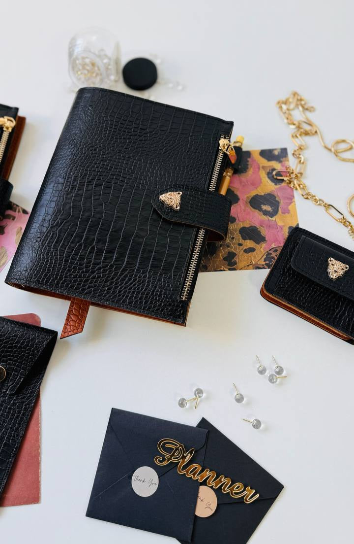 Premium Genuine Leather 4-Piece Business & Travel Set (Black-Brown)