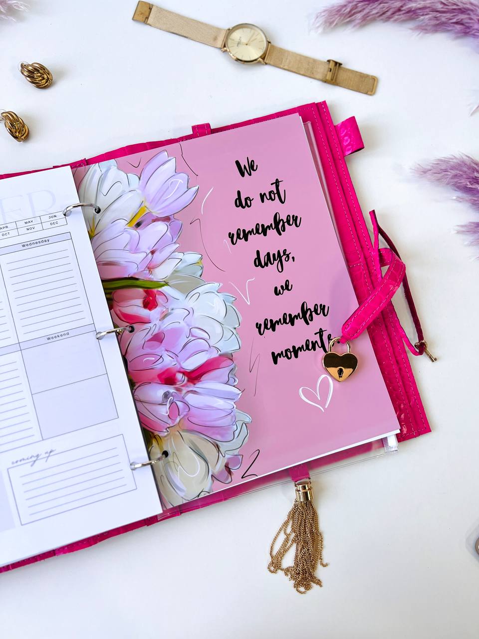 A4 leather notebook cover. Padfolio. Portfolio. A4 size with binder and pages padfolio planner. Leather hot pink.