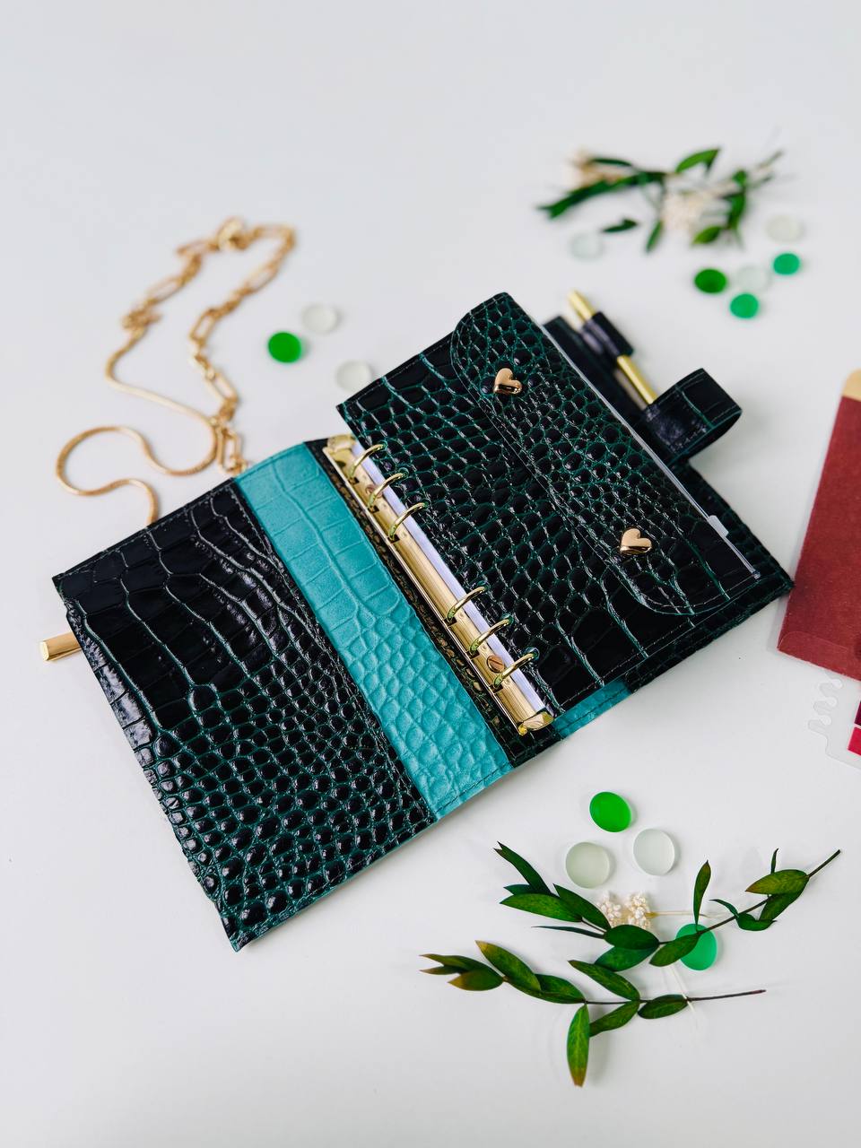 Green leather planner A6