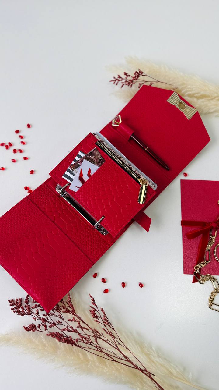 Red Leather mini planner A7 binder.