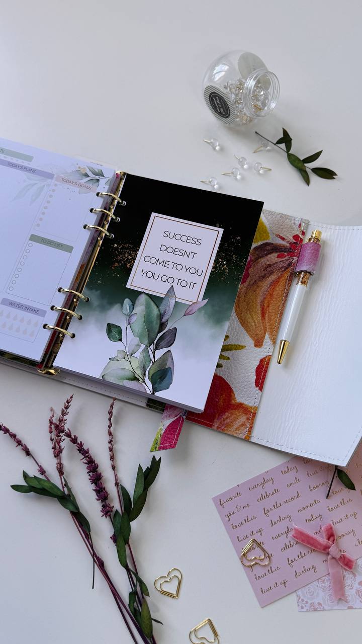 Handcrafted A5 Genuine Leather Floral Planner Binder Set with Matching Pencil Case